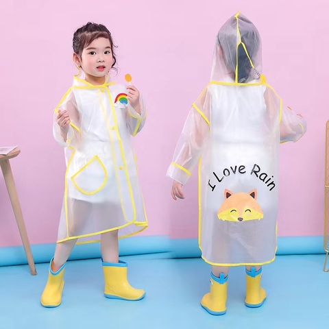 Kids Raincoat,Durable Translucent Rain Cape,Portable Hooded Poncho for Boys Girls