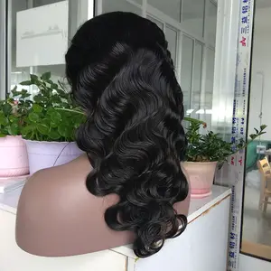 16 Inch Natural Color Peruvian Human hair Pre-plucked Body Wave Human Hair Full Lace Wig & Lae Frontal Wigs for Black Women