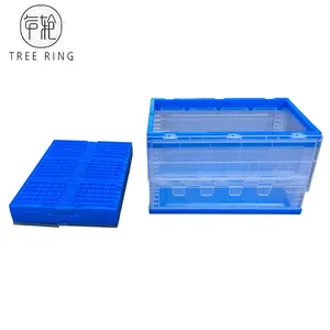 Heavy Duty Really Useful 40L HDPE Collapsible Stackable Storage Transparent Plastic Crate Folding attached lids 600*400*240 mm