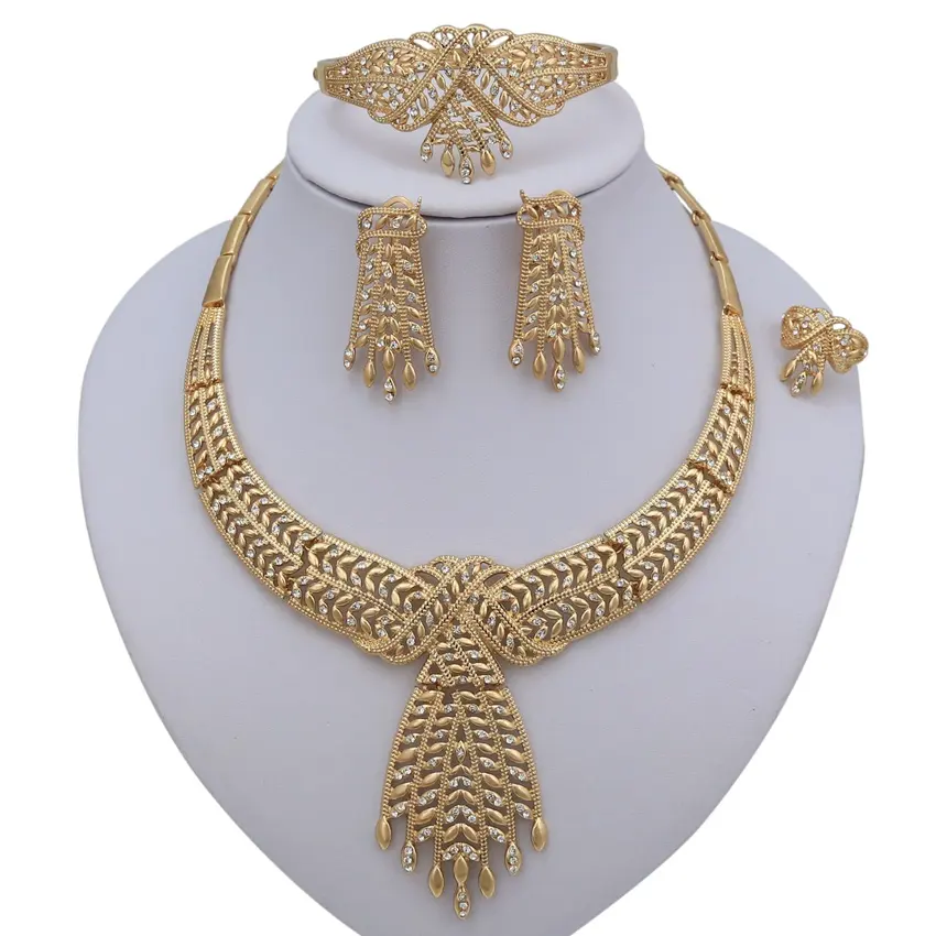 Yulaili Jewelry Manufacturer 2019 Nigerian Wedding African Beads Crystal Bridal Jewellery Set Rhinestone Ethiopian Jewelry
