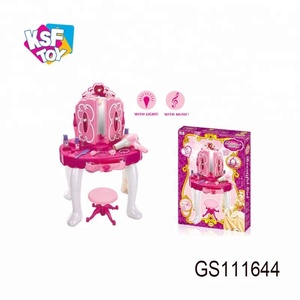Tavolino da toeletta in plastica rosa con luci e musica, specchio apribile, giocattolo per trucco per bambine, <span class=keywords><strong>giochi</strong></span> di ruolo per bambini - Product Image 1
