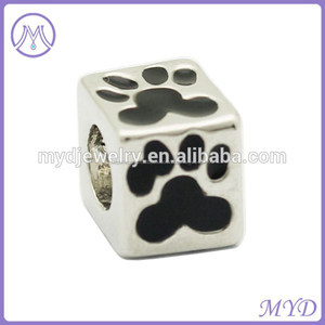 Rodio de la aleación de cubo de la pata del perro impresión charms pulsera de la joyería - Product Image 1