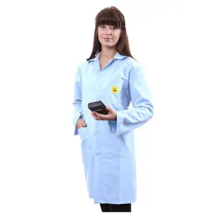 TC white blue color antistatic cotton lab coated esd smock cloths (European standard)