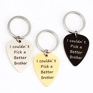 Wholesale Ukulele Picks Stainless Steel Keyring Blank Plectrum Guitar Pick Carabiner sublimation customize Keychain with keyring