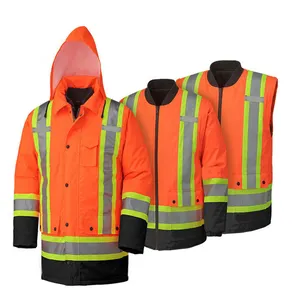Hi Vis reflektif keselamatan tahan air pakaian kerja 5 in 1 hangat visibilitas tinggi jaket Kerja Keselamatan