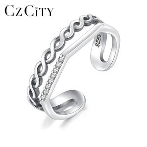 CZCITY ritorto <span class=keywords><strong>925</strong></span> Sterling aperto <span class=keywords><strong>argento</strong></span> semplice piccolo bella 2021 uomini donne Punk <span class=keywords><strong>anello</strong></span> a <span class=keywords><strong>catena</strong></span> - Product Image 1