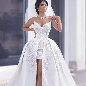 Vestido de novia moderno sin tirantes con Apliques de encaje