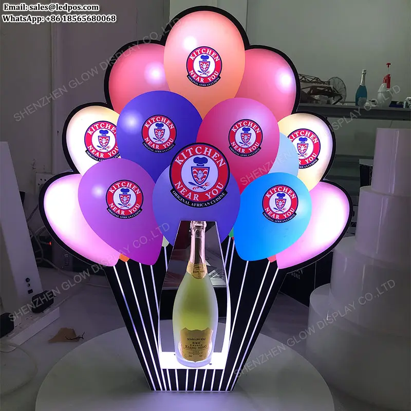 Penyaji Botol Pelindung Balon Selamat Ulang Tahun DIsplay Glorifier Anggur Layanan VIP LED Warna-warni untuk Pesta Bar Klub Malam