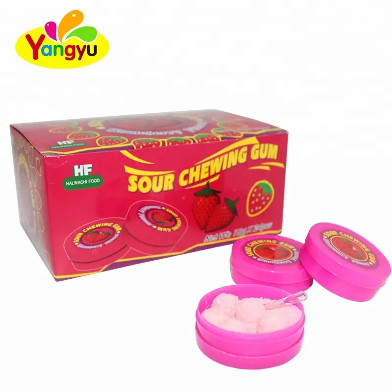 Gomme à bulles à saveur de fraise avec poudre aigre chewing-gum aigre