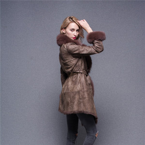 Wholesale Stylish Fox Fur Trimming Overcoat Women <strong>Lambskin</strong> <strong>Leather</strong> <strong>Jacket</strong> - Product Image 2