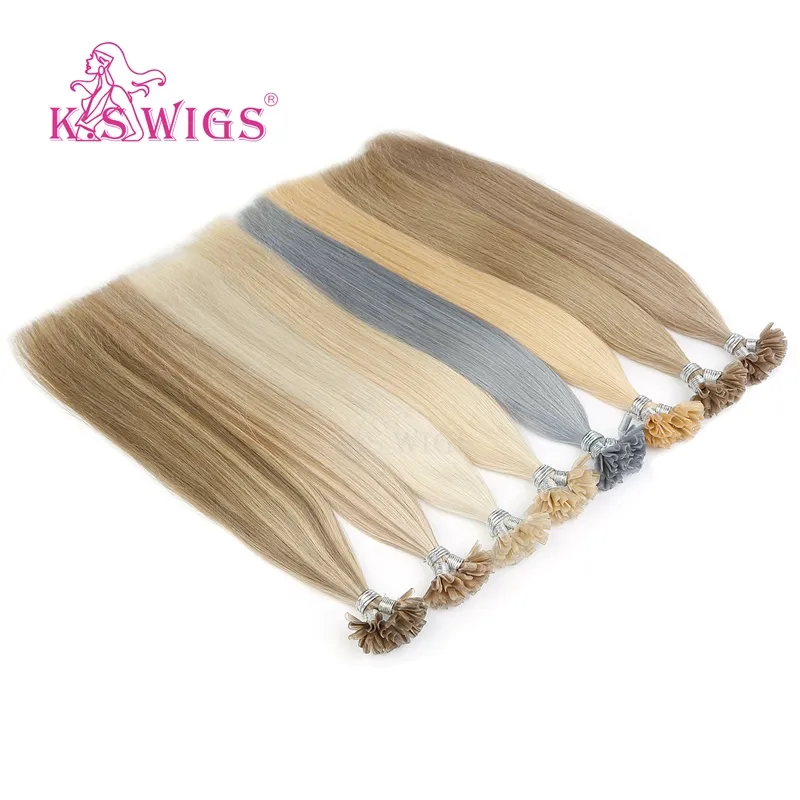 K.S WIGS U Tip Human Hair Extension 16 Inch Light Color Cuticle Aligned Hair Russian U Tip Hair Double Drawn