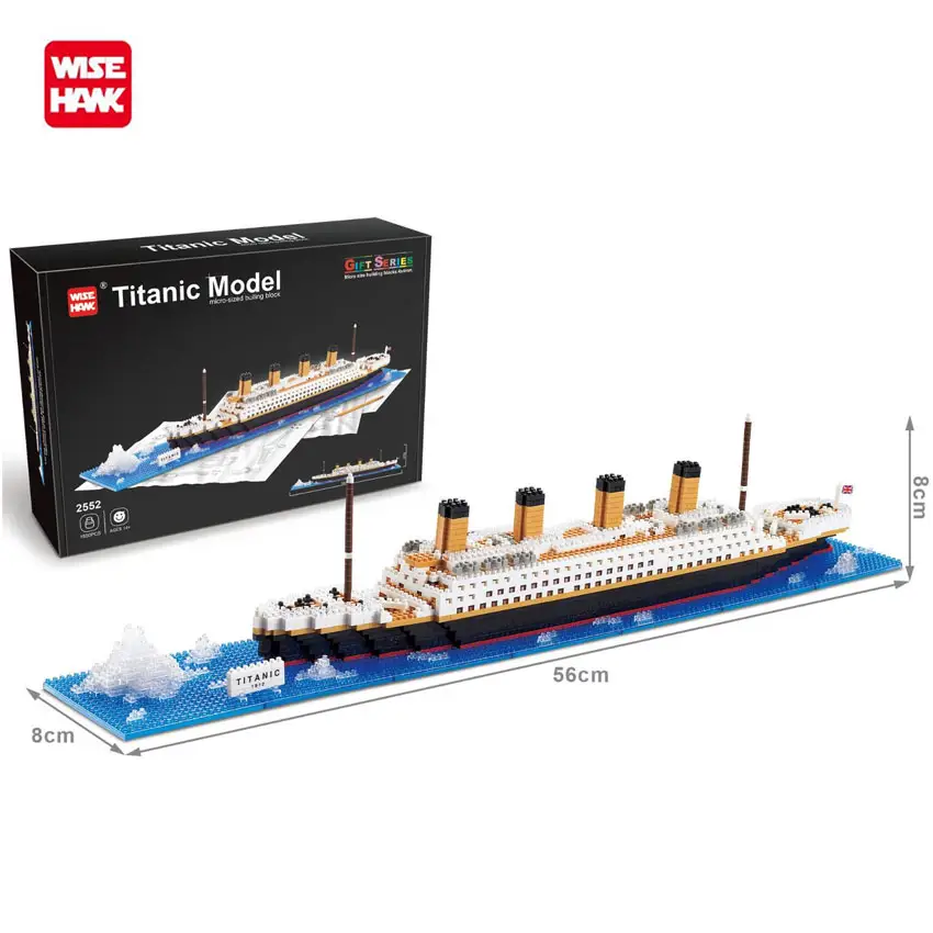 Produsen Wisehawk blok bangunan edukasi mainan Model Titanic untuk anak-anak kotak warna plastik Kit Model kapal plastik ABS uniseks