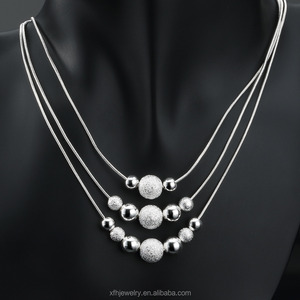 Último diseño de la venta al por mayor 925 plata esterlina <span class=keywords><strong>marcasita</strong></span> collar con tres cadenas de bola de plata - Product Image 4