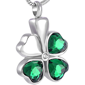 Collar <span class=keywords><strong>de</strong></span> Acero Inoxidable Plateado <span class=keywords><strong>con</strong></span> <span class=keywords><strong>Cristal</strong></span> y Trébol <span class=keywords><strong>de</strong></span> Cuatro Hojas, Ecológico y Duradero, <span class=keywords><strong>Urna</strong></span> Funeraria para Cenizas, Recuerdo Conmemorativo - Product Image 1