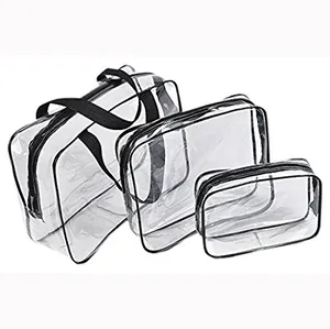 Temizle vinil pvc fermuarlı çantalar kolları, yuvarlak şeffaf tuvalet çantası kova, seyahat tuvalet şeffaf saklama çantası eva