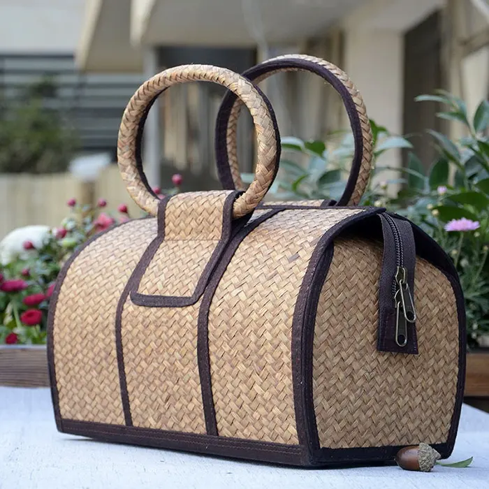 Fashion Women Rattan Straw Handbag Woven Summer Beach Large Shopping Tote Bags Rattan Purse