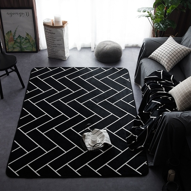 Custom Modern Home Decor Soft Bedroom White Black Area Living Room Flooring Carpet and Rug
