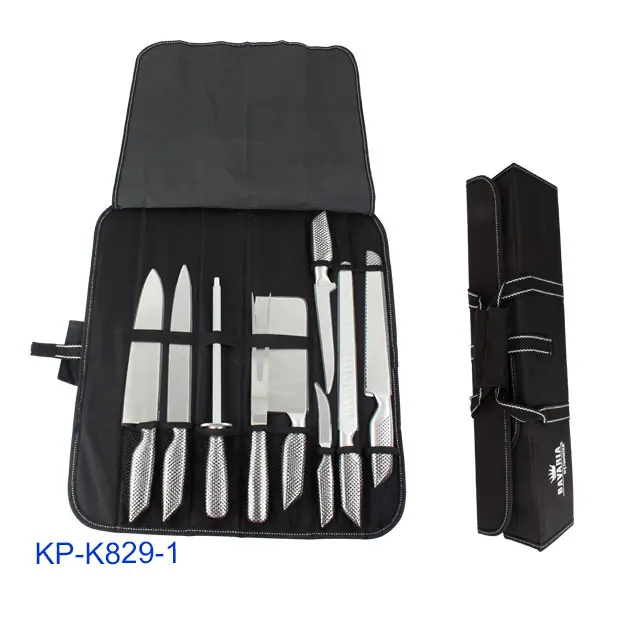 hot sales high quality 9 pcs stainless steel carry bag knife set chef knife bag