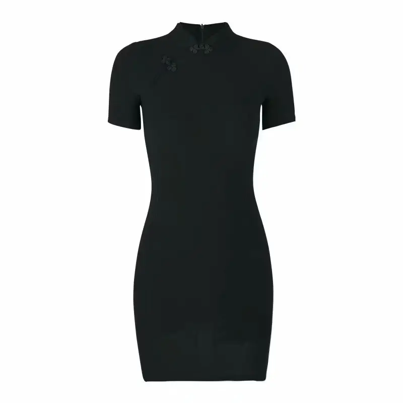 2019 chino moderno verano hebilla corto slim vestido cheongsam