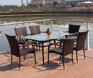 Fundición de aluminio <span class=keywords><strong>mesa</strong></span> rectangular/vidrio templado/apilable sillón/muebles al aire libre/rota del pe tejer manual - Product Image 1