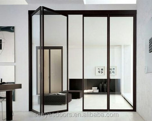 Porte d'entrée pliante sans cadre en verre, de haute qualité, en tissu couleur bleu et grise, pour le balcon - Product Image 4