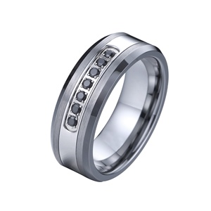 Anillos de Boda de Diamante Negro Cz para Hombre y Mujer, Anillos de Carburo de Tungsteno para Hombre, Anillo de Piedra de Wolframio, Herrenring, Herr <span class=keywords><strong>Ringar</strong></span> - Product Image 5