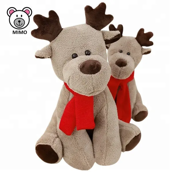 새로운 크리스마스 선물 무스 엘크 봉제 장난감 레드 스카프 OEM 귀여운 사슴 부드러운 봉제 장난감 크리스마스 순록 박제 동물