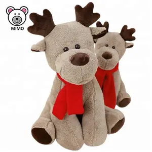 Baru Hadiah Xmas Rusa Elk Plush Mainan dengan Syal Merah OEM Custom Anak Rusa Lembut Mewah Mainan Natal Rusa boneka Binatang