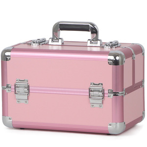 Beautify Pink Jungle Professional Aluminum <strong>Makeup</strong> Train Case Lockable Storage <strong>Box</strong> With Drawers and Trays - Product Image 1