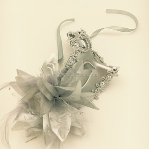 Maschera <span class=keywords><strong>Veneziana</strong></span> in Piume Argentate per Feste in Maschera e Halloween - Product Image 2