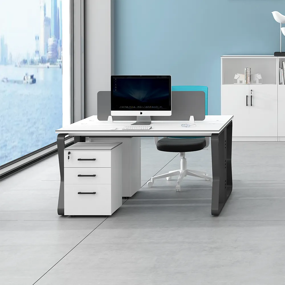 2019 Modern Furniture Disesuaikan 2 Seater Kantor Workstation Bingkai Baja MFC Atas dengan Partisi