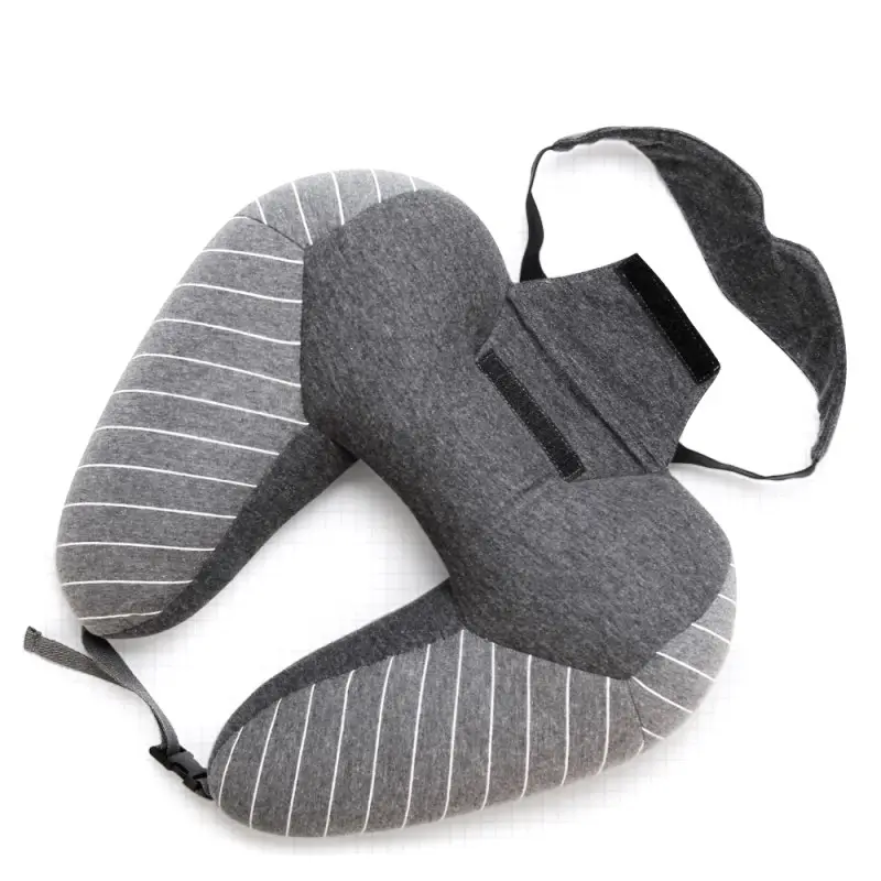 Almohada de cuello en forma de U de Microbeads, cojín suave de avión, almohada personalizada para dormir de viaje con máscara para los ojos