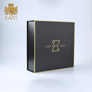 Eastbox. Logotipo personalizado uv impressão carimbo quente, em estoque, preto, flip, caixa de embalagem de papel, caixa de perfume com inserção de eva
