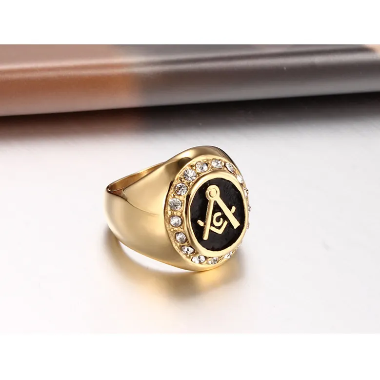 Custom Design Cubic Zircon Gold Masonic Wedding Rings