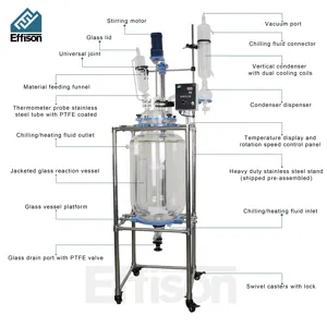 Reator de vidro revestido 10l para equipamento de aquecimento do laboratório com borosilicate elevado gg3.3