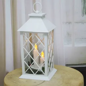 Candle Led Glass Candle New Decorative Big White Plastic LED Candle Storm Lantern With Glass Panels