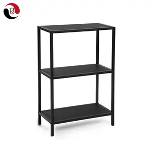 Gợn Đen 3-Tier Kim Loại Kệ Sách Kệ Sách Kệ Cho Phòng Đọc Sách