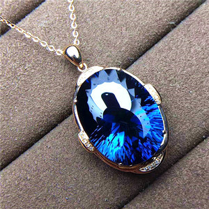SGARIT Perhiasan Merek Batu Permata 24,5ct Bentuk Oval London Blue Topaz Kristal Liontin Perhiasan Kalung