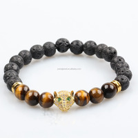 USA Style Noir Rhodium Panthère Noire Et Onyx Noir Mat Bracelet Perlé Homme