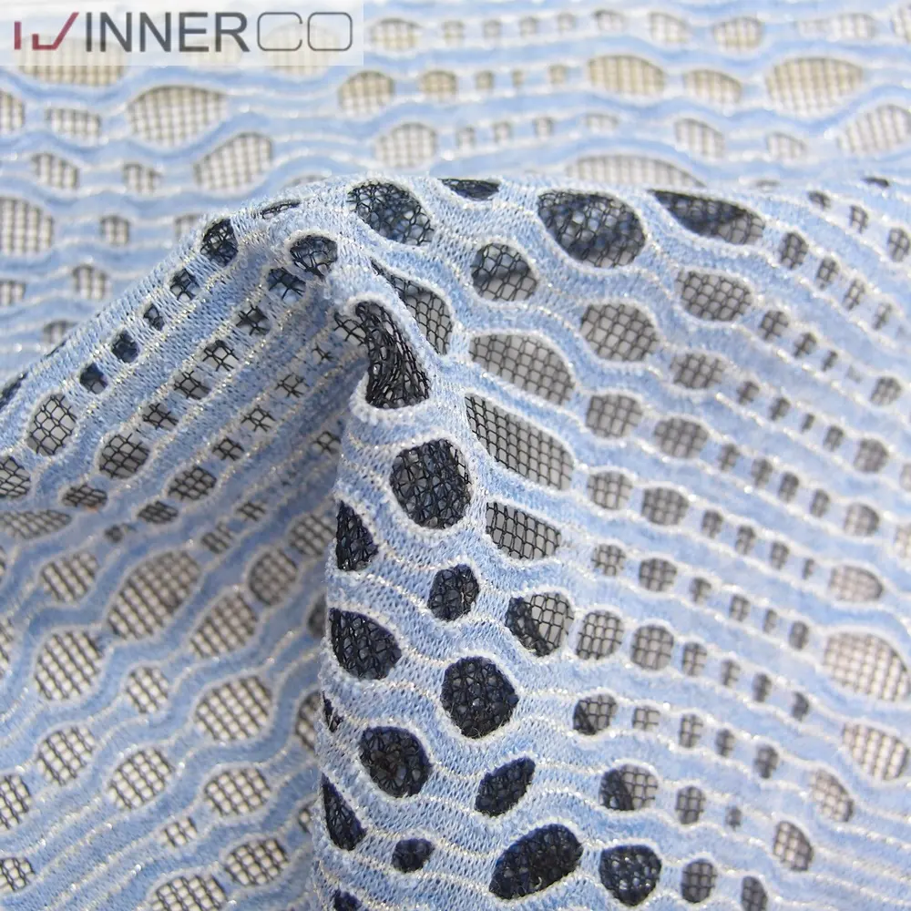 Vải Polyester Jacquard Trong Spandex Nylon Lurex Bạc Long Lanh Vải