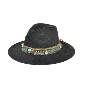 Sombrero de papel de panal personalizado, banda colorida, sombrero de paja peruano, barato, venta al por mayor