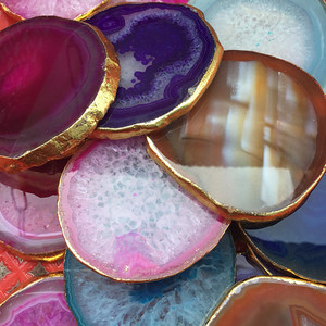 Polished Natural Agate Slices Large <strong>Crystal</strong> <strong>Coaster</strong> With Gold Rim for Wholesale - Product Image 1