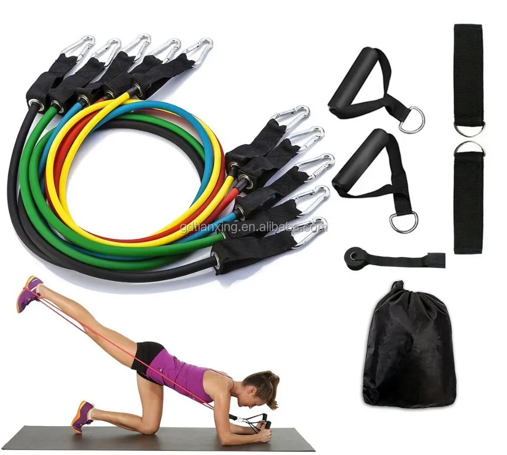 Set of 11pcs Resistance Bands Tubes Ankle Cuffs Door Anchor for Chest Expander Yoga Gym Workout Exercise