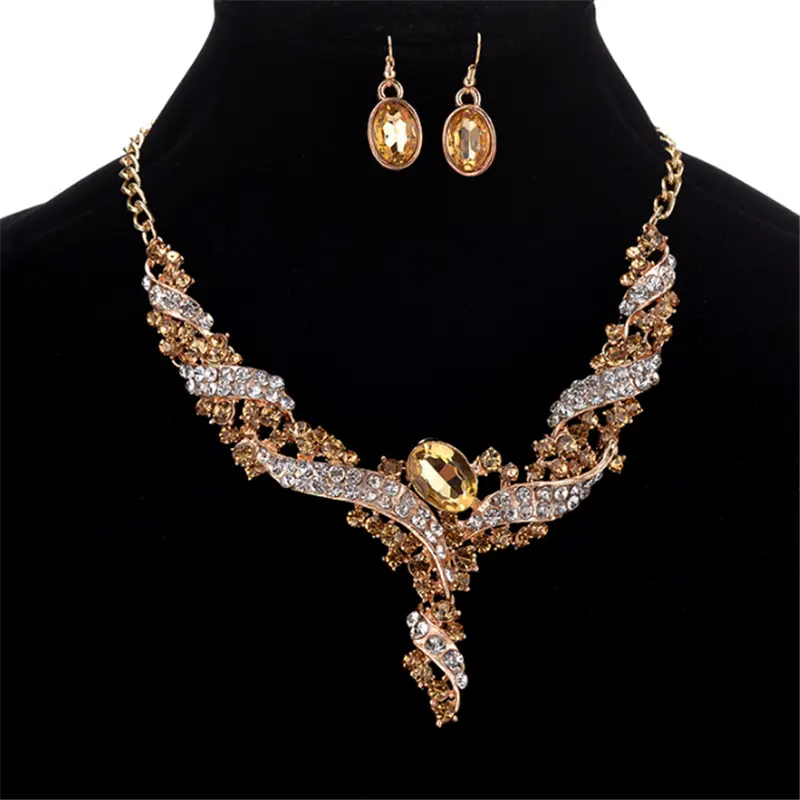 New fashion temperament flash diamond Y shaped necklace luxury bridal jewelry set