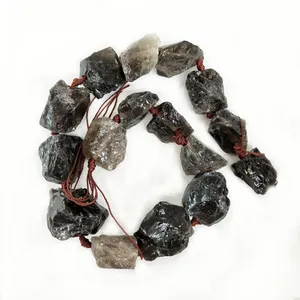 Large Smoky Quartz Nugget beads Raw Rough Hammered Crystal Quartz Drilled Gemstone jewelry making supplies full strand 15.5