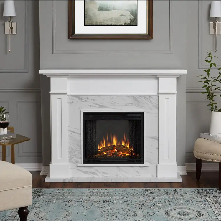 Белый мраморный камин для домашнего декора