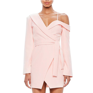 <span class=keywords><strong>De</strong></span> manga larga <span class=keywords><strong>de</strong></span> mujer desnuda Sexy un hombro smoking Mini <span class=keywords><strong>vestido</strong></span> rosa vestidos <span class=keywords><strong>de</strong></span> las mujeres - Product Image 5