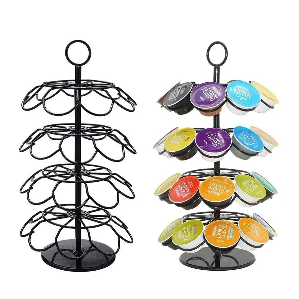 Hot Sale Metal Stainless Steel 360 Degree Rotating Steady Affordable Powder Coated 4 Tier 32 capsule coffee pod holder