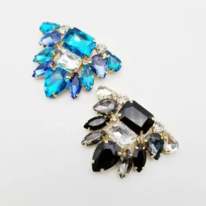 Elegante Driehoek Goud Metalen Kristallen Schoen Gespen Blauw Zwart Diamant Pin Gesp Voor Schoenen Tassen Hoeden