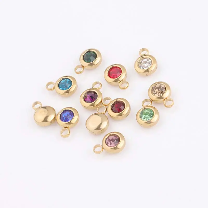 Gold Color Stainless Steel Lucky Birthday Stone Pendant DIY Accessories 6.5ミリメートル12 Birthstones Charms